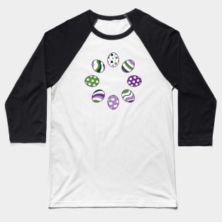 Eggs | Purple Green | Stripes | Dots | Clouds | White Baseball T-Shirt